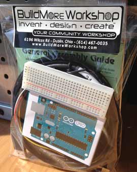 Arduino Kit for sale at Buildmore for $35 -arduino uno, breadboard, jumpers and usb power